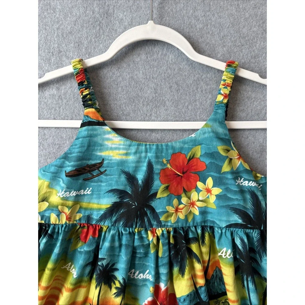 Hawaii Station Vintage Girls Sundress 7/8 Hawaiian Sunset Aloha Floral Resort